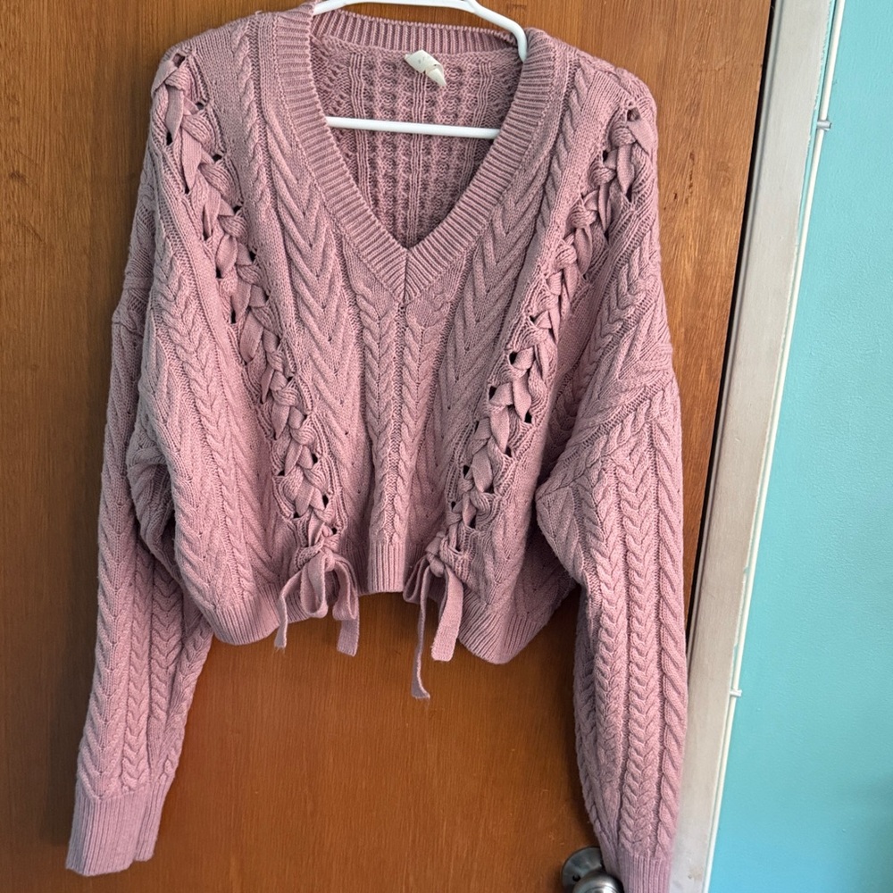Cropped Mauve Cable Knit Sweater